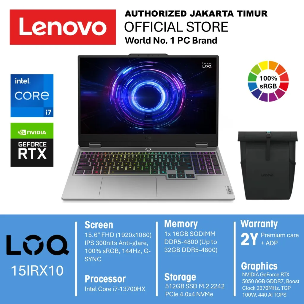 Lenovo LOQ 15IRX10 i7-13700HX RTX 5050 8GB 16GB 512GB 15.6 FHD 144Hz Gaming Laptop