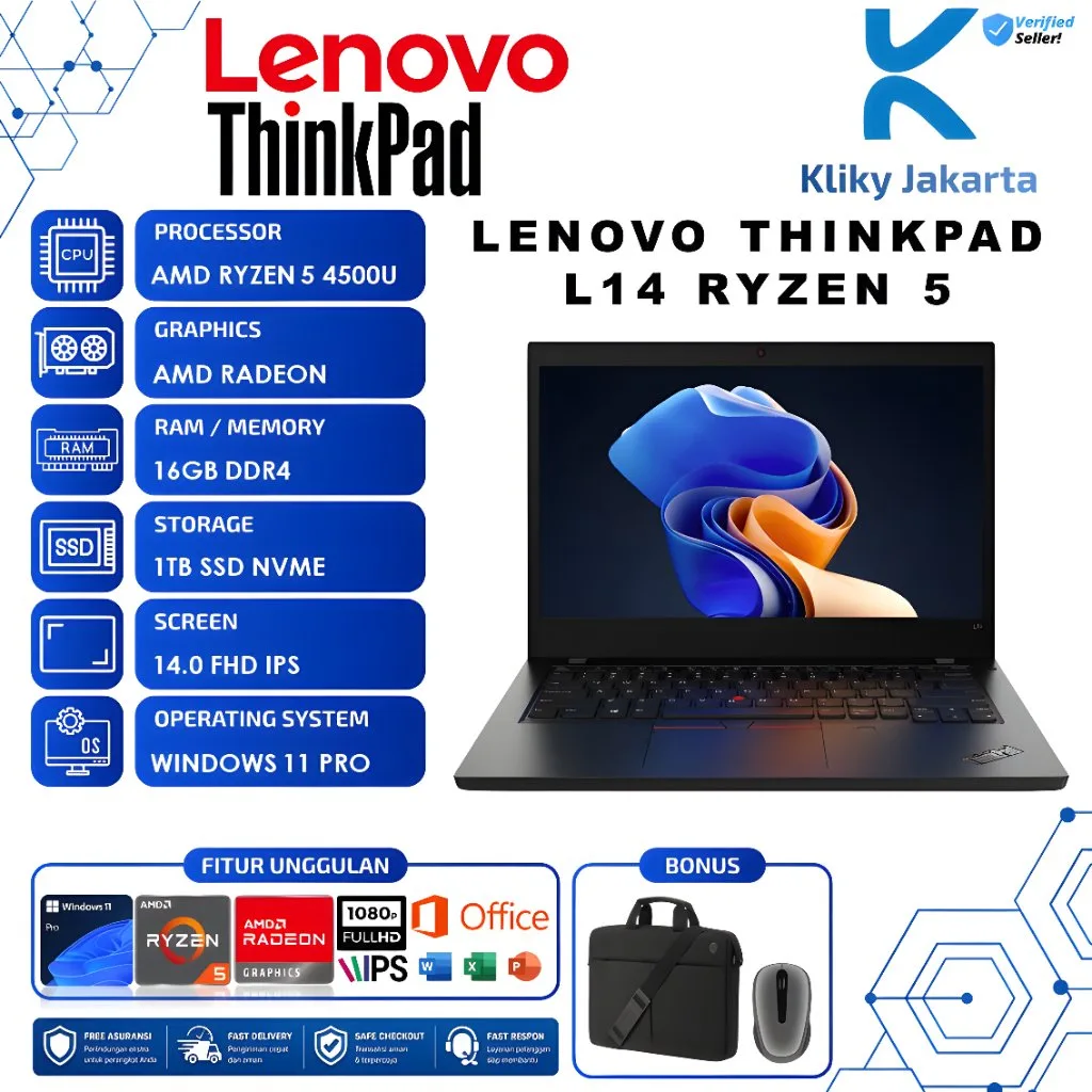 Laptop Lenovo Thinkpad L14 AMD Ryzen 5 4500U 32GB 1TB 14.0 Full HD IPS Win 11 Pro