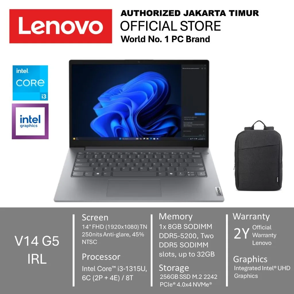 Laptop Lenovo V14 G5 Intel i3 1315U 8GB 256GB 14inch Full HD