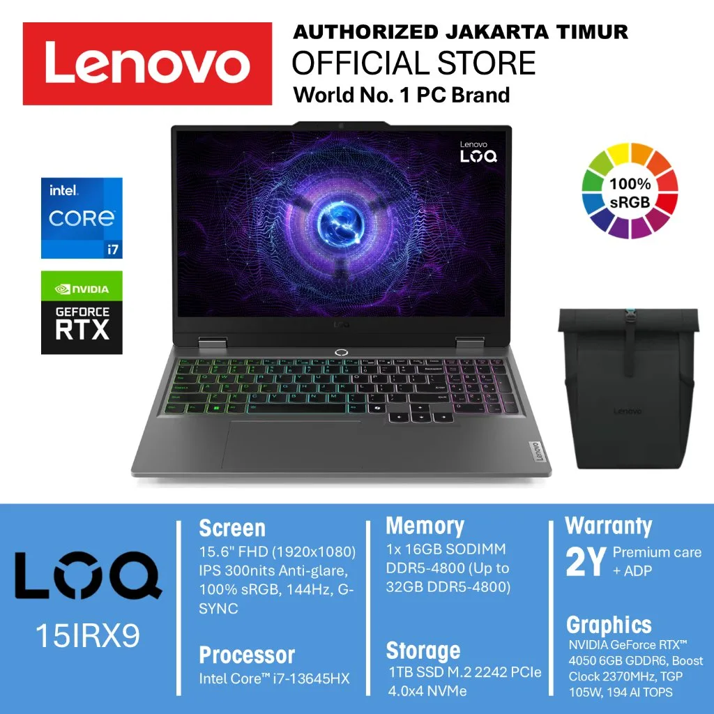 Lenovo LOQ 15IRX9 Gaming Laptop i7-13645HX RTX 4050 6GB 16GB 1TB 15.6 FHD 144Hz