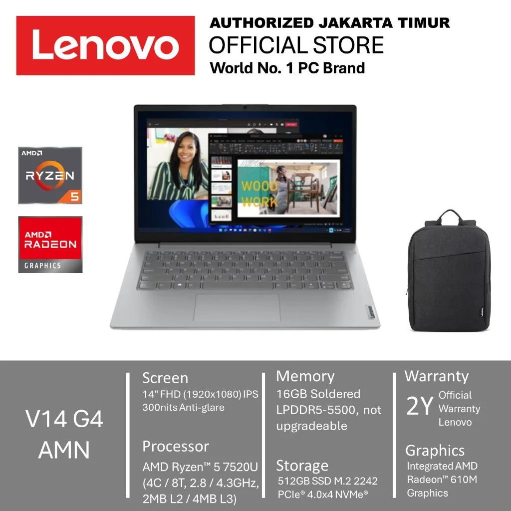 Lenovo V14 G4 Laptop Ryzen 5 7520U 16GB 512GB 14 Inch FHD IPS Windows 11