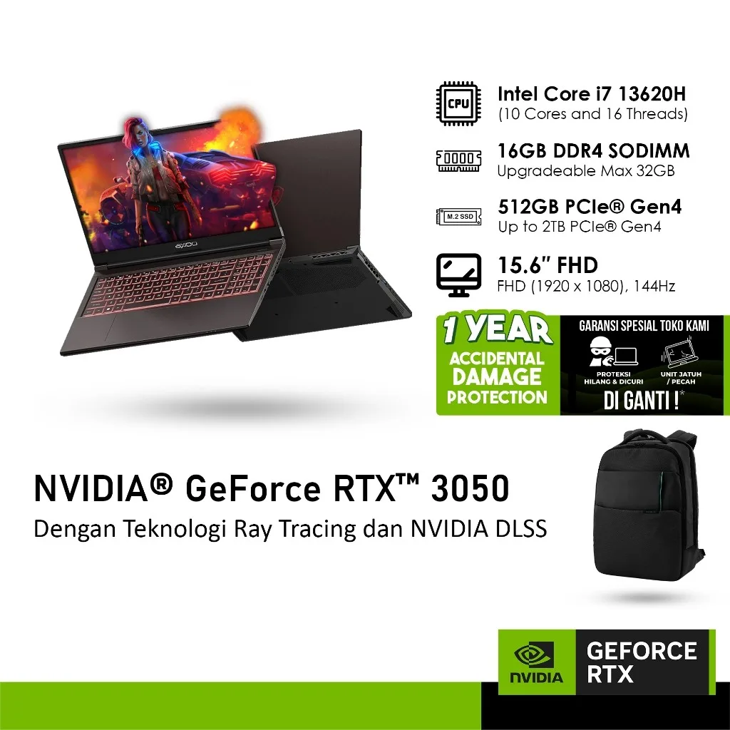 [VOUCHER SPESIAL] AXIOO PONGO 735 GeForce RTX™ 3050 6GB - i7 13620H 16GB 512GB WINDOWS 11 15.6 FHD 144HZ – foto 3